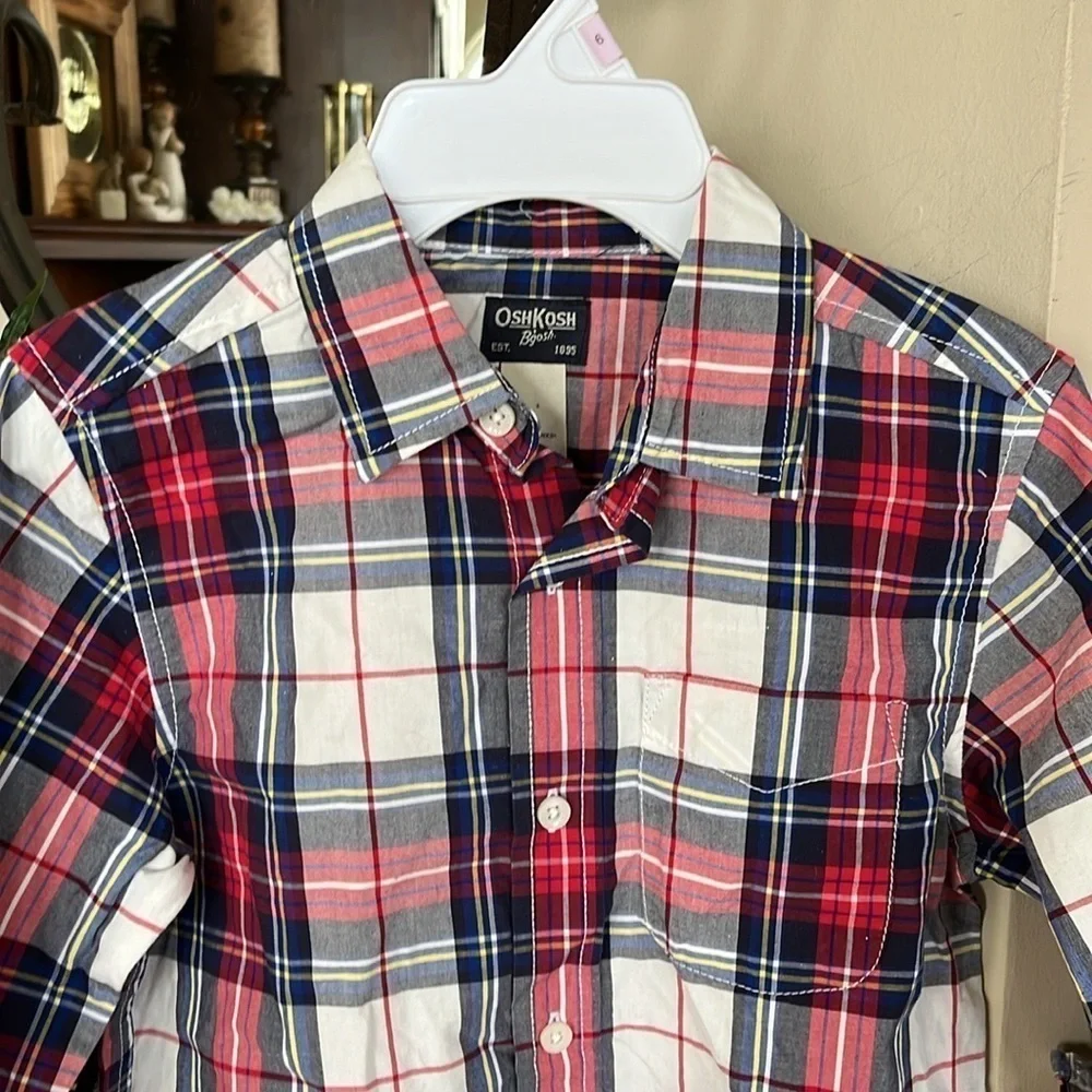 Brand New OshKosh B’Gosh Plaid Button Down Shirt Collared Cotton Long Sleeve